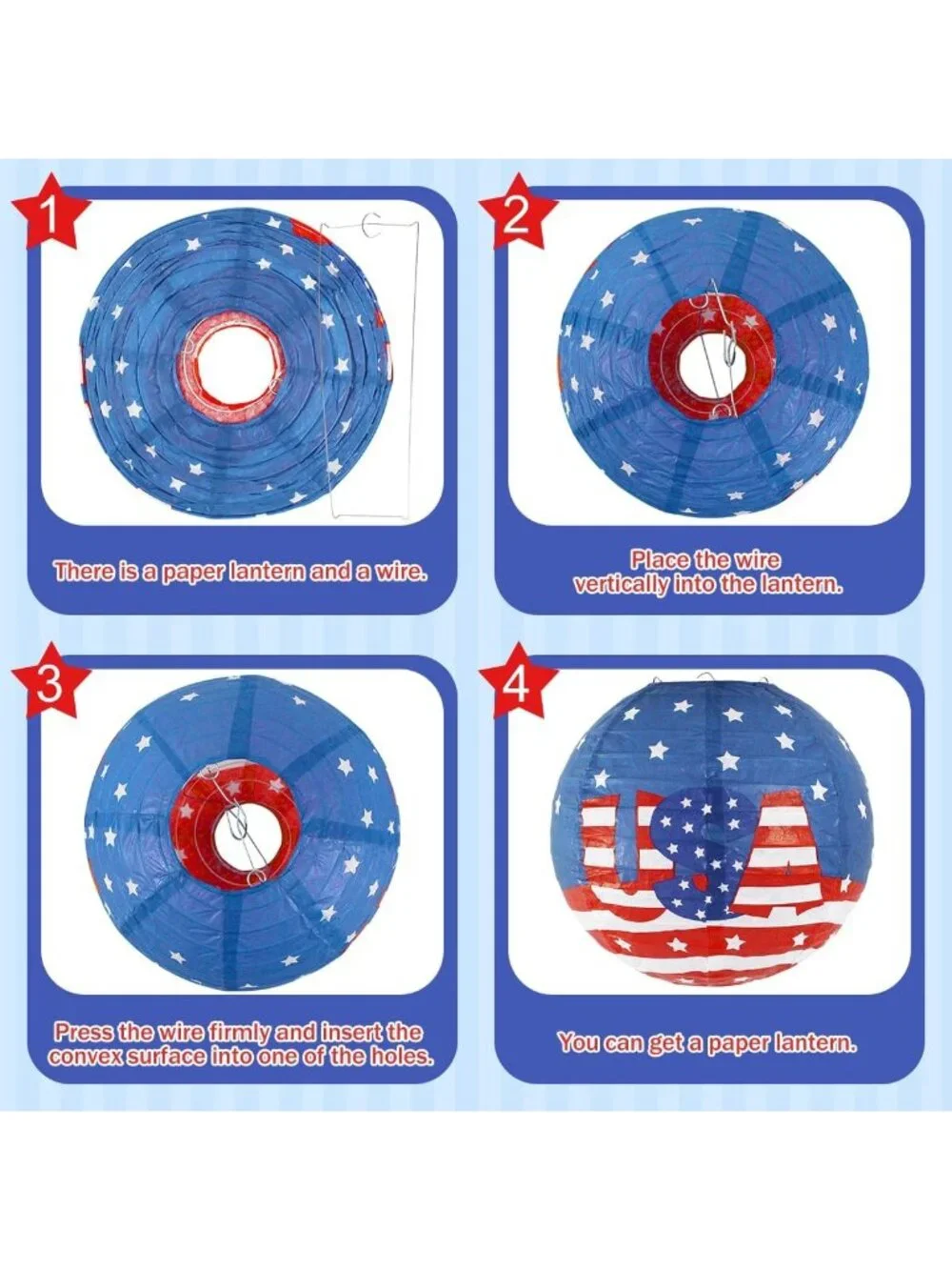 Patriotic Red White Blue Hanging Paper Lanterns - 10 Pack for 4th of July Decor